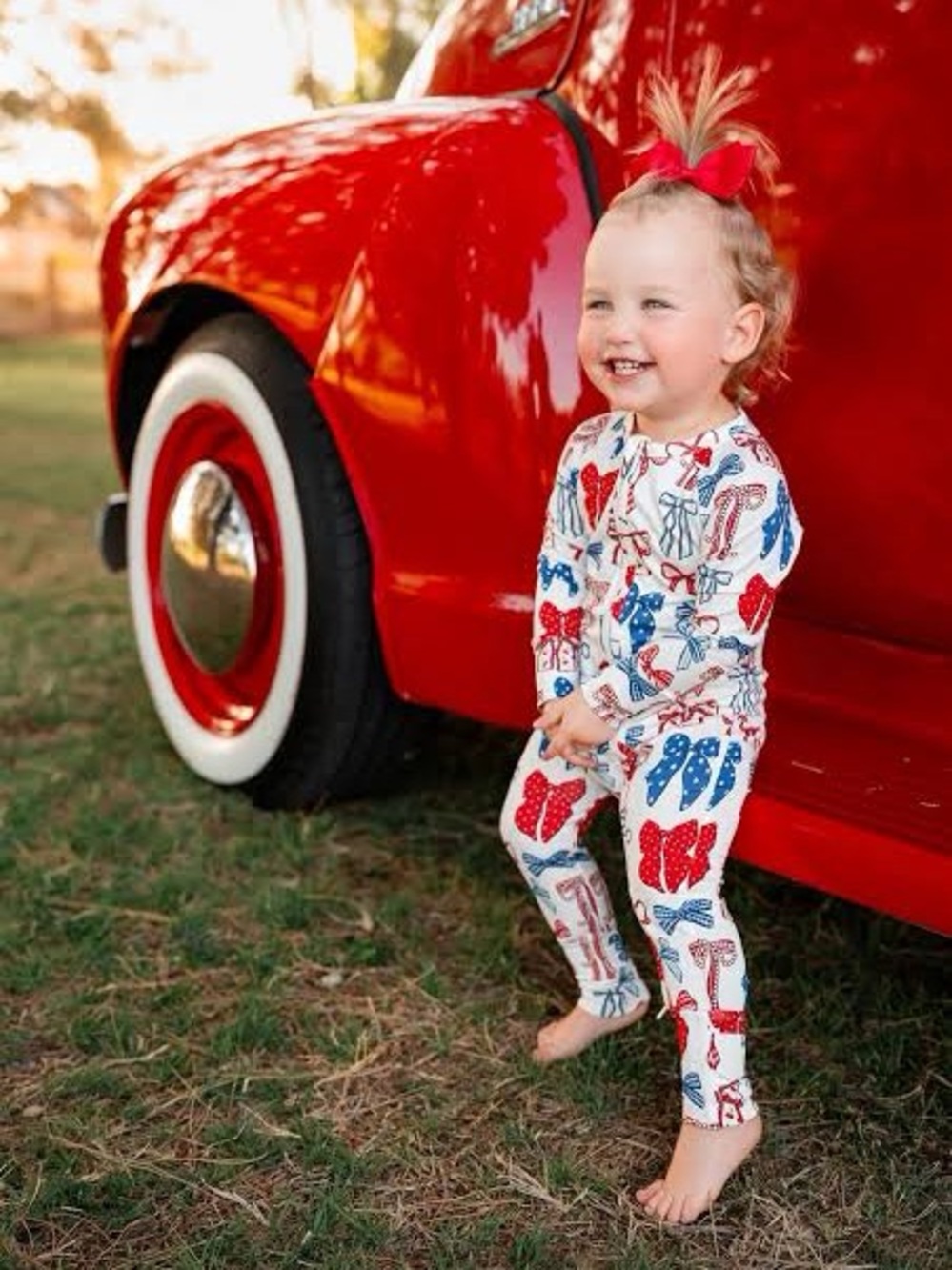 In My Jammers Red, White and Blue Bows Zipper Romper